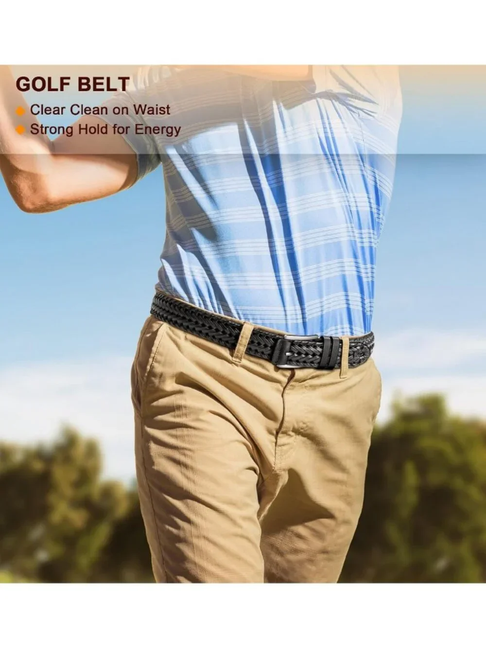 Stylish Men's Leather Braided Golf Belt - Holeless Design, Gift Boxed